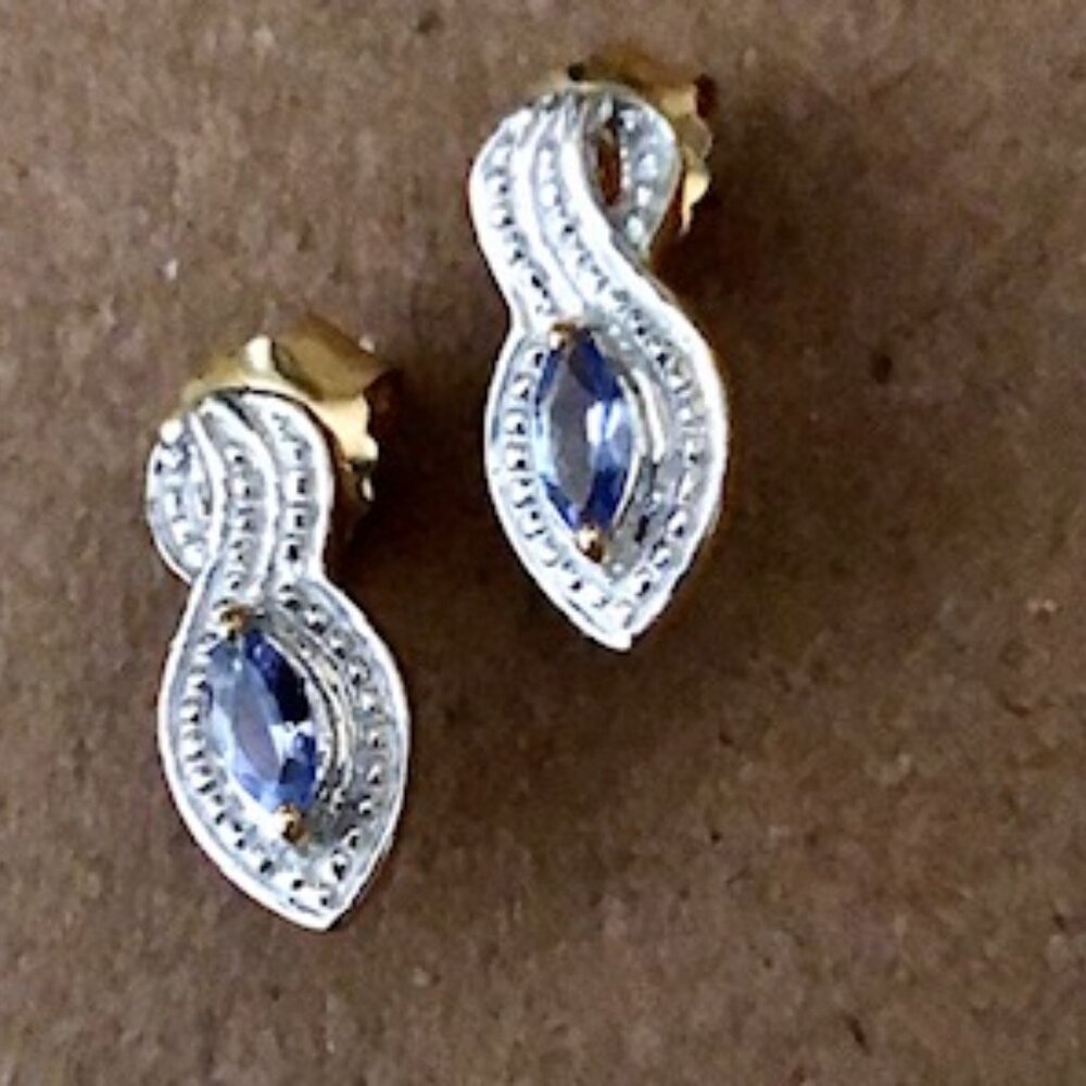 Genuine tanzanite set in 14k pl over sterling silver, small pierced